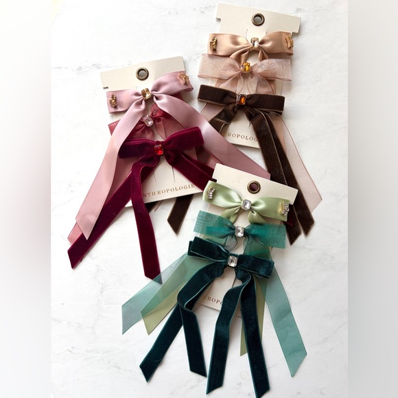 NWT Anthropologie Gemstone Bow Hair Clips Set of 3 Green - Picture 5 of 5
